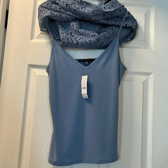 White House black market sleeveless high neck top blouse size medium blue formal - Picture 6 of 10